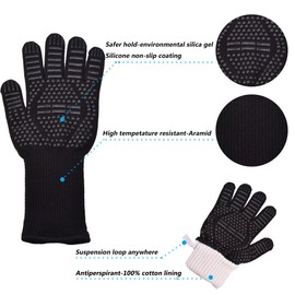 BBQ Grill Gloves-1472°F Extreme Heat Resistant Oven Gloves -Fireproof Gloves Oven Mitts for Grilling, Smoking ,Barbecue, Cooking, Welding, Baking-with Meat Shredder Claws & Oil Brush(Black)