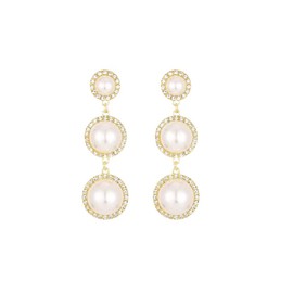Gold Pearl Drop Earrings for Women Rhinestone Pearl Earrings large Pearl earrings White Freshwater Pearl Earrings for Women Jewelry Gifts (B)