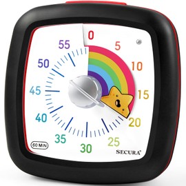 Secura 60-Minute Visual Timer, Silent Study Timer for Kids and Adults, Time Clocks, Time Management Countdown Timer for Teaching (Black & Star)