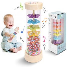 Wooden Baby Rattle Toys, Rain Stick Musical Toy Montessori Toys for Babies 6-12 Months, Baby Rattle Sensory Hand Grip Developmental Toy, Musical Instruments Toys for 1+ Year Old Toddlers