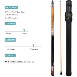 CUEELF Pool Cue Stick,Low Deflection Shaft Billiard Cue Sticks with 1X1 Hard Case,Professional Billiards Ques Sticks with 13mm Tip,19.5/20/21 oz Pool Stick (GB-A, 20 oz)