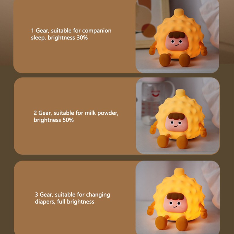 Durian Night Light Silicone Soft Light Rechargeable Cute Tap Control