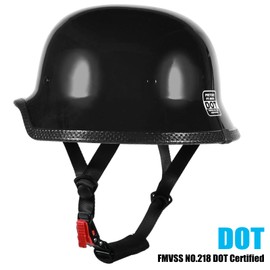 German Style Motorcycle Helmet, DOT Approved Half Face Helmets for Men Women, Adult Retro Black Half Shell Moped Helmet… (Medium, Bright Black)