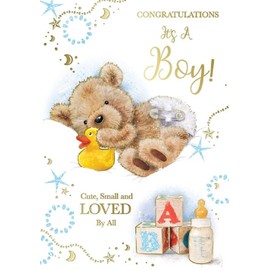 Express Yourself Greeting Card for Birth of Boy - Includes Envelope - Featuring Baby Teddy Bear Design,19.5cm x 13.5 cm