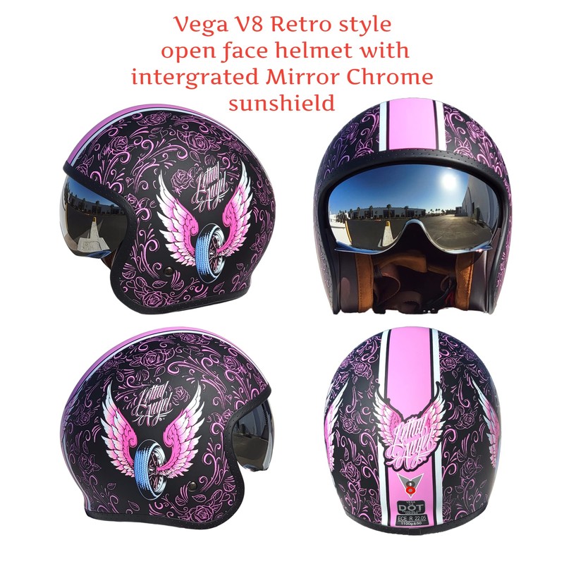 Vega V8 Retro Open Face Helmet 86027-054, Lethal Angel, Large