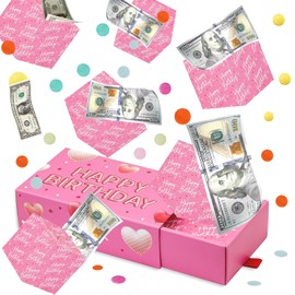 WenmthG Cumpleaños Sorpresa Caja de Regalos Explosión por Dinero - Caja de Regalo en Efectivo con Confeti - 10Pcs Caja de Regalo Pop out Explosion - Idea Regalo Dinero para Mujeres Hombres - Rosa