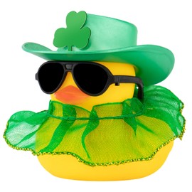 wonuu Rubber Duck St. Patrick's Day Decorations Patrick's Day Party Favors Supplies Duck Lucky Green Shamrocks Hat Car Rubber Duck Decoration, Sunglass-Green Dress