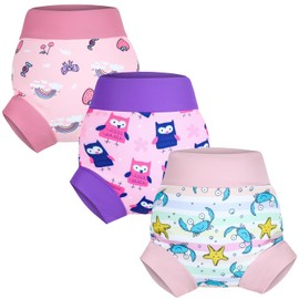 FLYISH DIRECT Reusable Swim Nappy, Swim Nappies for Baby and Toddlers, 3 Packs Washable Swim Nappies for Boys and Girls, 1-2 Years, Pink