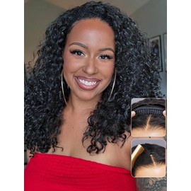 ISEE Half Wig Human Hair Water Wave Human Hair Glueless Wigs Seamless Clip Ins Flip Over Wear Go Wig Invisible Hairline Beginner Friendly 20 Inch