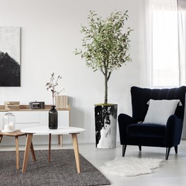 Artificial Tree in Contemporary Granite Effect Planter, Fake Olive Silk Tree for Indoor and Outdoor Home Decoration - 68" Overall Tall (Plant Pot Plus Tree)