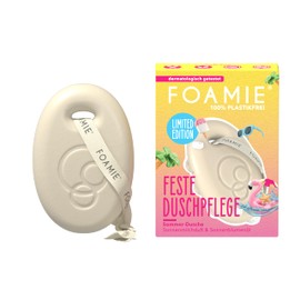 Foamie Feste Duschpflege Soft Sun Limited Edition | 3-in-1: Reinigt, Massiert & Pflegt | Sonnenmilch-Duft | Mit Sonnenblumenöl | Vegan & Plastikfrei | pH-hautneutral | 80g