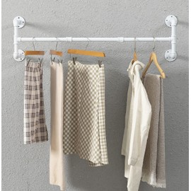 Industrial Pipe Clothes Racks, Wall Mounted Garment Racks, Space-Saving Display Hanging Clothing Racks, Heavy Duty Steampunk Detachable Multi-Purpose Hanging Rod for Closet Storage, Black (White)