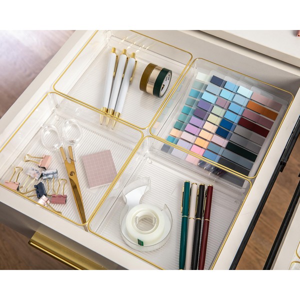 Martha Stewart Kerry Plastic Stackable Office Desk Drawer Organizers, 6"