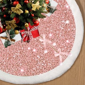 Christmas Tree Skirt Tree Cover 36 inches Pink Sparkly Sequins Glitter Plush Christmas Classic Tree Skirt Party Round Skirt for Xmas Home Decorations