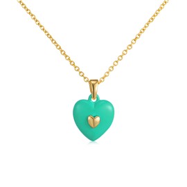 Lunvky 14K Gold Plated Heart Pendant Necklace for Women Trendy Cute Dainty Love Choker Necklaces Pink Black White Red Green Enamel Heart Pendants Fashion Jewelry Birthday Gifts