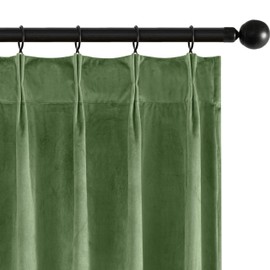 MIULEE Sage Green Velvet Curtains 96 inches Long, Pinch Pleated Blackout Drapes with Hooks, Thermal Insulated Pinch Pleat Panels for Bedroom Living Room, 2 Panels