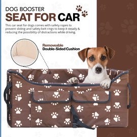 Elite Edge Dog Booster Car Seat for 2 Small Dogs or Medium Sized Dog Up to 55 lb - Dog Carrier for Travel - Large Dog Car Seat with Doggie Paw Prints - Adjustable Straps for Cars, Trucks and SUVs