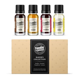Foodie Flavours Baker's Collection - Gift Set - High Strength Natural Flavourings for Baking - Vanilla, Caramel, Raspberry, Lemon