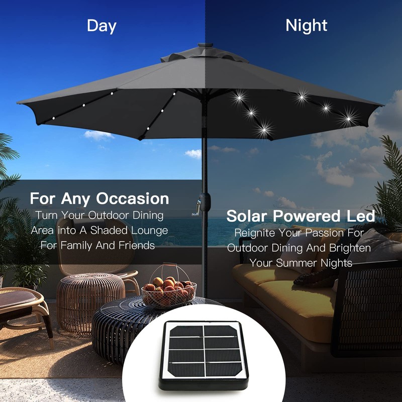 Sunnyglade 9' Solar LED Lighted Umbrella with 8 Ribs Adjustment
