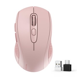TECKNET Bluetooth Mouse, 2.4G Wireless Mouse (BT 5.0/3.0 + USB A + USB C) 4000 DPI Portable Ergonomic Mouse, 6 Levels DPI Wireless Mouse for Laptops, Mac OS, Android, Windows, Pink