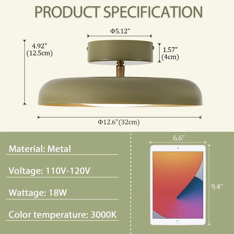 BISAMIYA Modern LED 12.6 inch Ceiling Light, Adjustable Semi Flush
