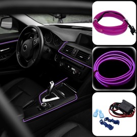 Recambo 2 m EL Wire LED Ambient Lighting, 12 V Flexible Neon Light Strip, Interior Lighting for Car, Inverter Included, Waterproof Ambient Light for Cars, Purple