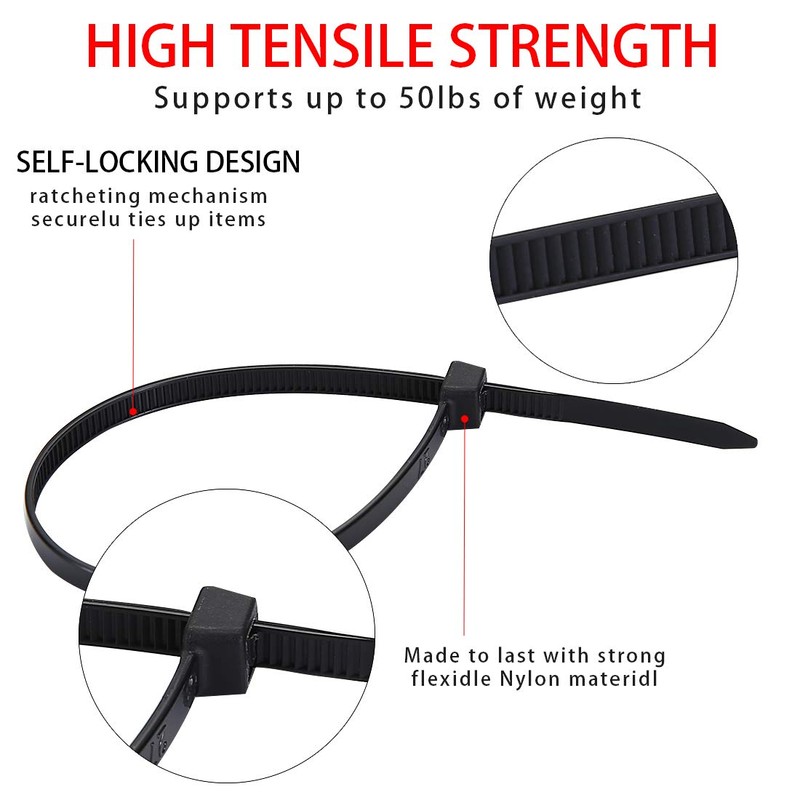 150 Pieces Multi-Purpose Cable Zip Ties 8 Inch,Self Locking Black