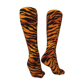 ZCERA Animal Print Tiger Black Gold Kids Cozy Knee High Tube Compression Socks Novelty Athletic Long Crew Socks for Child Girls Boys 19.8in