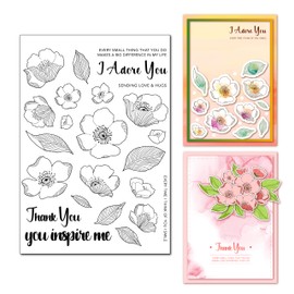 Arrietty Stempel zum Selbermachen mit Blumen und Blättern, mit Aufschrift "Thank You Adore You Inspire Me", klar, für Sammelalben und Grußkarten