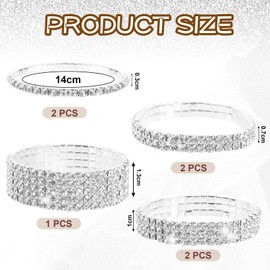 7 Pcs Rhinestone Stretch Bracelet, Alloy Rhinestone Bracelets Adjustable Size, Silver Rhinestone Bangle Stackable Rhinestone Bracelet, Bridal Sparkly Wedding Jewelry for Women Bridal Girls Ladies