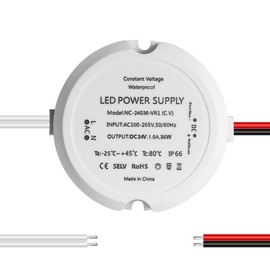 LED Transformer 24 V 36 W, LED Transformer 230 V to 24 V, Mini Ring Power Supply Transformer AC to DC, IP66, No Noise, Ring Constant Voltage Power Supply, No Transformer Noise for Lamps G4 MR16