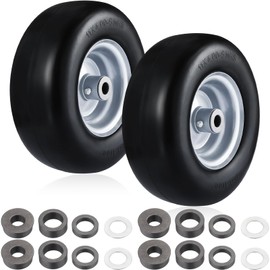 2 Pcs 11x4.00-5 Flat Free Solid Smooth Tread Tire on Wheel, 3.4-4''-4.5''-5 Centered Hub and 3/4 or 5/8 Bushing, Lawn Mower Tires for Zero Turn for Lawn, Garden Turf