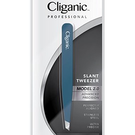Cliganic Professional Eyebrow Tweezers Slant Tip | Precision Hair Tweezer for Men & Women, Stainless Steel | Best for Plucking Chin Facial Hair | Cliganic 90 Days Warranty