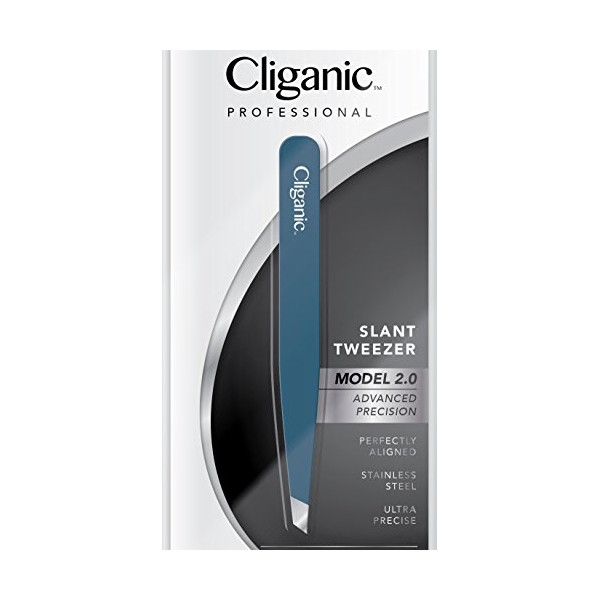 Cliganic Professional Eyebrow Tweezers Slant Tip | Precision Hair Tweezer for Men & Women, Stainless Steel | Best for Plucking Chin Facial Hair | Cliganic 90 Days Warranty