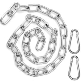 Stainless Steel Hanging Chair Chain, 100cm Boxing Punching Bag Chain, Hammock Chair Ceiling Hook, Metal Link Chain, Round Steel Chain for Hammock, Swings, Sandbag, with 2 Pcs M4 Carabiners (Ø 5mm)