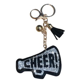 Popfizzy Bling Cheer Keychain for Girls and Women, Rhinestone Cheer Bag Charm, Cheerleader Gifts, Cheerleading Megaphone Backpack Key Chain