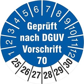 100 Test Labels Tested DGUV Information Regulation 70 30 mm Vehicles 2025-30