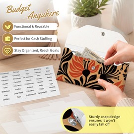 ALKKDPS Cash Envelope Wallet for Budgeting, PU Leather Money Organizer for Cash Saving, Reusable Envelopes with 4 Dividers & Sticker Labels, Portable Cute Money Holder Orange Floral