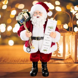 Uten Christmas Decorations, 11" Santa Claus, Christmas Figurine Figure Decor with Toys List and Black Gifts Bag for Holiday Party Home Decoration