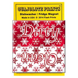 Clean Dirty Dishwasher Magnet Sign Indicator - Red and White Snowflakes Christmas Gag Gift Idea
