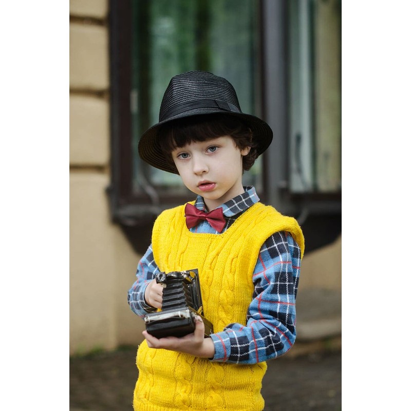 Alizeal Boy's Solid Banded Adjustable Length Pre-tied Bow Tie (Yellow)