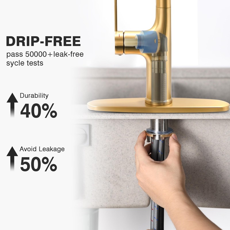 FROPO Gold Kitchen Faucets, Brushed Gold Kitchen Faucet with Pull