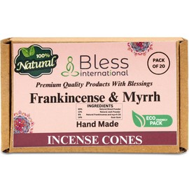 Bless International Frankincense-and-Myrrh 100%-Natural-Incense-Cones Handmade-Hand-Dipped Organic-Chemicals-Free for-Purification-Relaxation-Positivity-Yoga-Meditation The-Best-scents (20 Count)