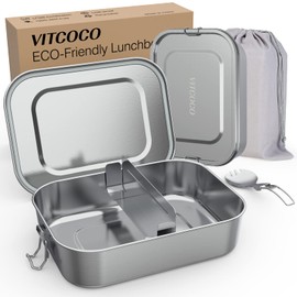 Vitcoco Stainless Steel Lunch Box Watertight Lunch Box Metal Lunch Box Leak-proof Bento Box Rectangular Lunch Box BPA-Free for Travel/Hiking/School Children and Adults 1400 ml