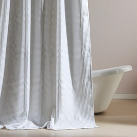 SLEEP ZONE Shower Curtain, Waffle Shower Curtains for Bathroom, Heavy Duty Thick Fabric Shower Curtain - 285GSM Luxury Weighted Polyester Bath Curtain, 72" W x 72" L (White)