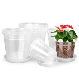RAOOKIF Clear Plant Pots with Drainages and Saucers, Thickened 4.5/5/6/6.7/7.5 Inch Clear Pots for Plants, Nursery Pots for Flowers, Succulents Outdoor Indoor