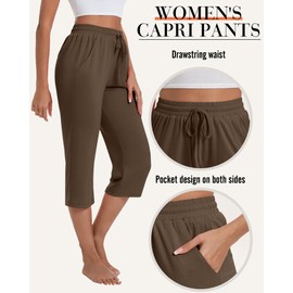 Neer 4 Pack Women's Capri Pants, Cotton Drawstring Yoga Capri Sweatpants Summer Lounge Loose Fit Cropped Pants with Pockets(Black, Dark Heather Gray, Army Green, Coffee,XX-Large)