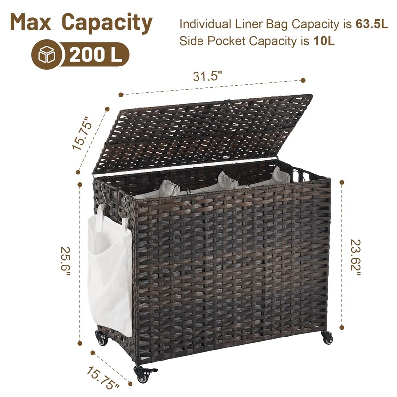 Laundry Hamper with Wheels, 52.8 Gallon(200L) Rolling Laundry Basket with