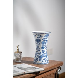 GaLouRo Modern Blue and White Porcelain Vase - Chinoiserie Ginger Jar for Home Decor, Floral Arrangement, 11-Inch Height Handcrafted Ceramic Vase