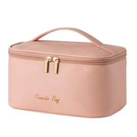 KITENROM Makeup Bag Portable Travel Cosmetic Bag with Brush Holder，Waterproof Make Up Bag For Women with Handle Root Pink